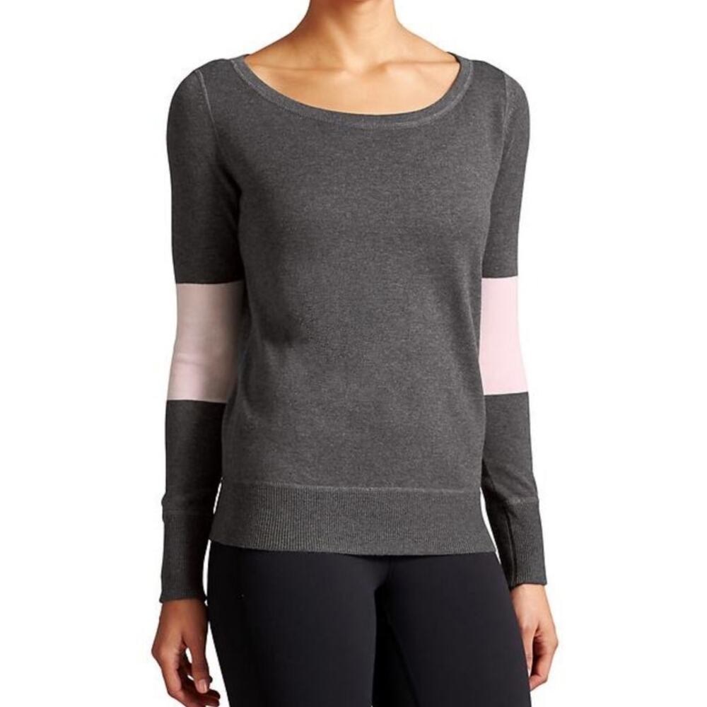 Athleta Gray Pink Color Block Rally Cotton Blend Sweater Women's Small